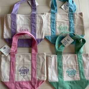 Trader Joe's 2026 Spring mini Canvas Tote Bag set - Purple, Teal, Pink, Green